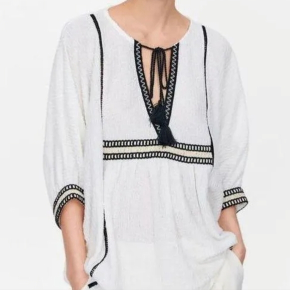 Zara boho blouse cords tassels - Picture 1 of 2